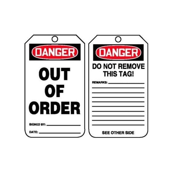 Accuform Safety Tags, DANGER OUT OF ORDER, 5.75in x 3.25in, PF-Cardstock, 25PK MDT231CTP - main